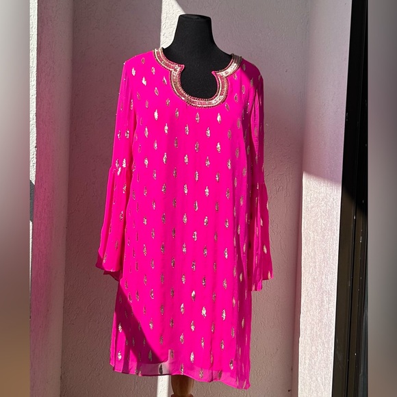 Lilly Pulitzer Amory Silk Dress RazBerry Metallic Size 16 NWOT EUC - Picture 5 of 14